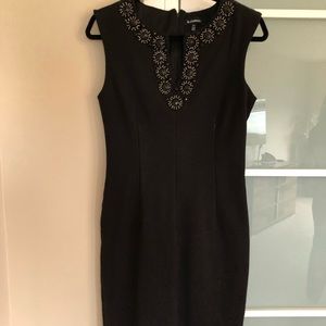 Accented V-neck Black Dress